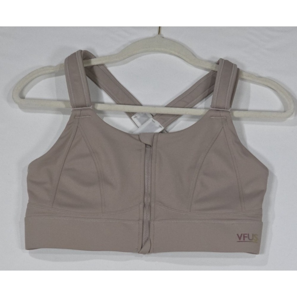 VFUS Zip Front‎ High Impact Sports Bra Women Medium Taupe Adjustable Straps